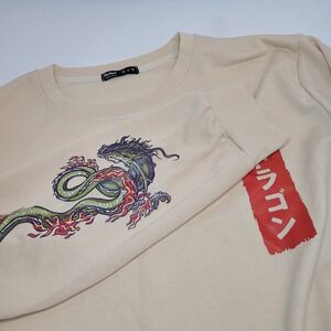 ROMWE Longsleeve Sweatshirt  LARGE XXL (CHINA) Beige Multicolor Dragon‎ Sleeves